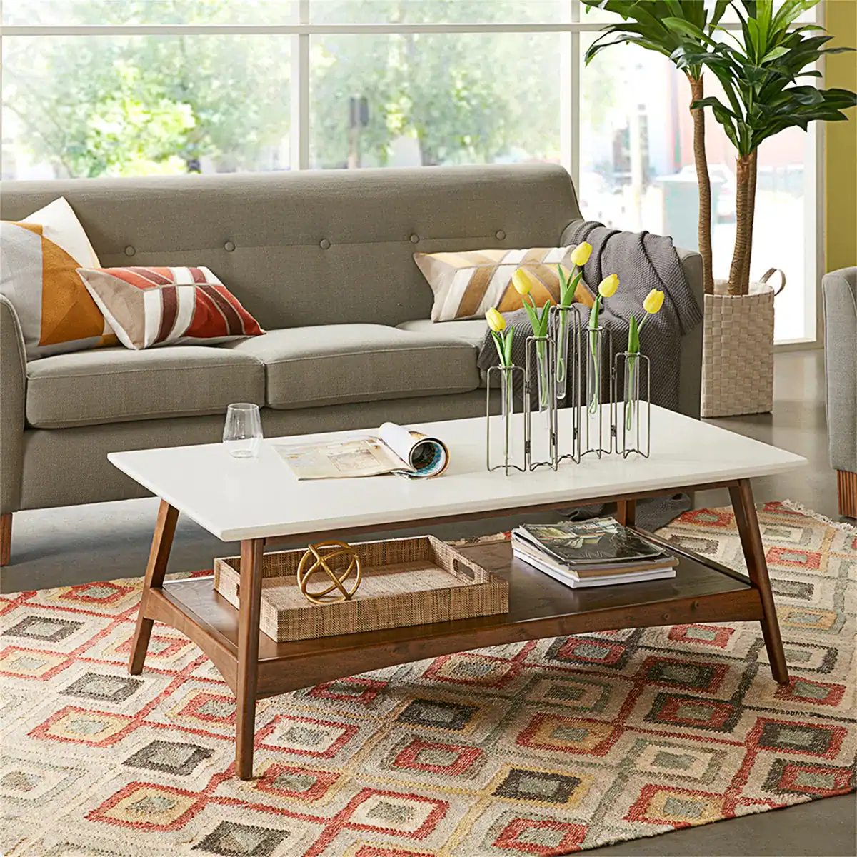 Parker Mid-century Coffee Table with Storage Shelf